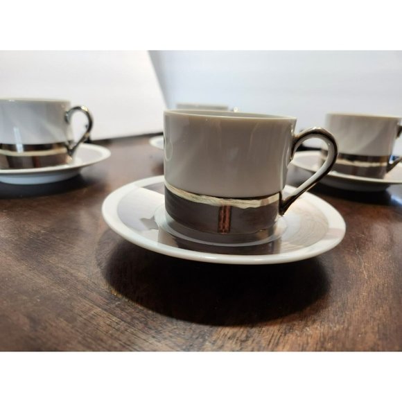 Vtg FF Japan (4) White w/Silver Expresso/Demitasse cups w/saucers Excellent! - Picture 12 of 16